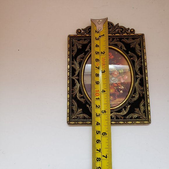 Vintage pair Italian Filigree Gold and Black Floral Art - Picture 7 of 8